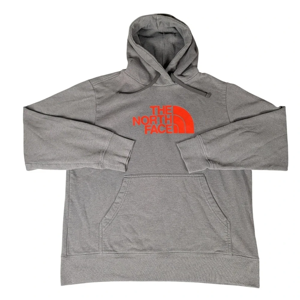 The North Face Mens Charcoal Grey‎ Orange Logo Pullover Hoodie Sweatshirt 5475